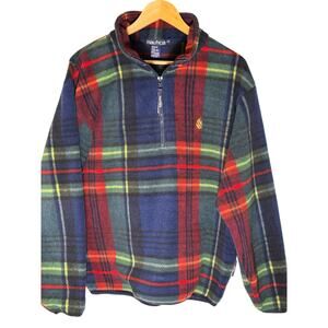 Vintage 90s Nautica 1/4 Zip Tartan Plaid Pullover Jacket Fleece Small USA EUC